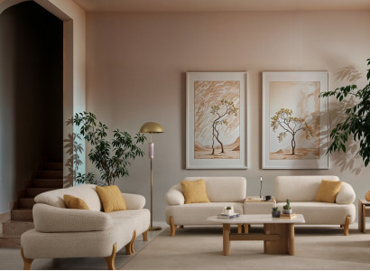 Beige Wohnzimmer Garnitur 2x Sitzsofas Designer Couchtisch 3-tlg