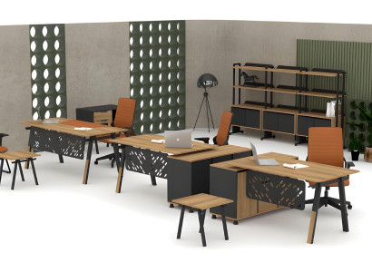 Robuste Braune Bürogarnitur Edler Schreibtisch Sideboard Couchtisch