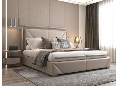 Modernes Beiges Doppelbett Designer Kopfgestell Schlafzimmer Bett
