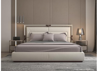 Exklusives Beiges Schlafzimmer Bett Stilvolles Textil Doppelbett