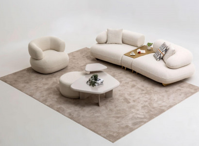 Designer Couchgarnitur Luxuriöses Sofa Stoffsessel Couchtisch Pouf