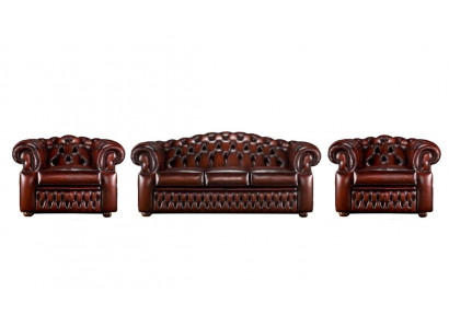 Dunkelbraune Chesterfield Couchgarnitur 3-Sitzer 2x Sessel -3tlg