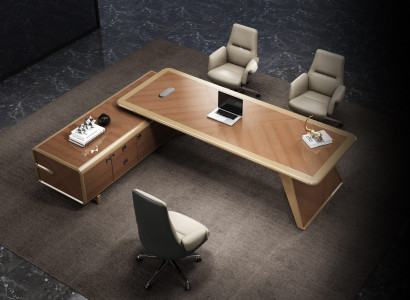 Eckschreibtisch in Braun, modernes Design, robust und funktional.