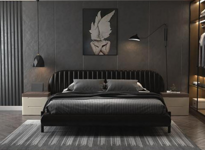 Modernes Schwarzes Lederbett Designer Hotel Doppelbetten Holzgestell