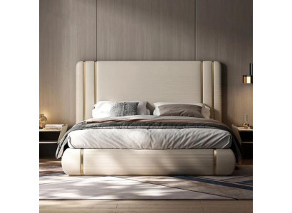 Elegantes Weißes Schlafbett Hohes Kopfteil Schlafzimmer Textilbett