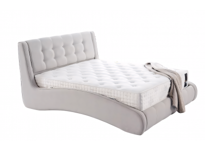 Modernes Bett mit geschwungenem Rahmen und stilvollem gestepptem Kopfteil