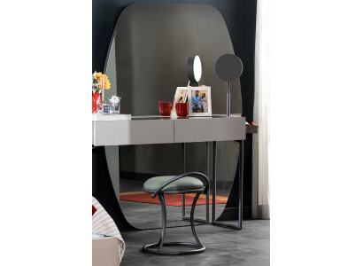 Exklusiver Weißer Holz Schminktisch Edler Spiegel Designer Hocker