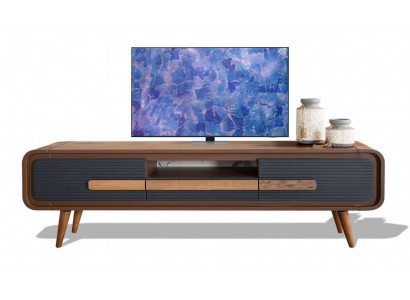 Anthrazit-walnuss TV-Schrank aus Holz mit Kamin und Stauraum Fernsehschrank