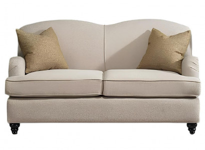 Stilvoller beige Stoff-2-Sitzer mit Kissen und Holzbeinen