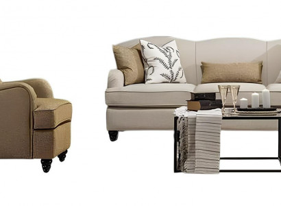 Elegantes 2-tlg. Set: 3-Sitzer in Beige mit passendem Sessel