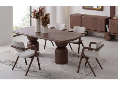Esstisch mit eleganter runder Holzplatte und stilvollen Säulen Braun Hochwertig