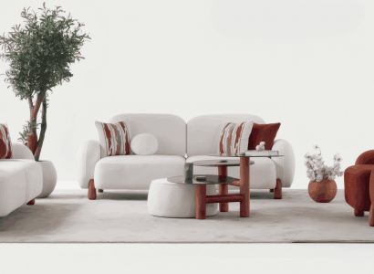 Elegantes weißes 3-Sitzer-Sofa und Sessel in modernem, trendigem Design