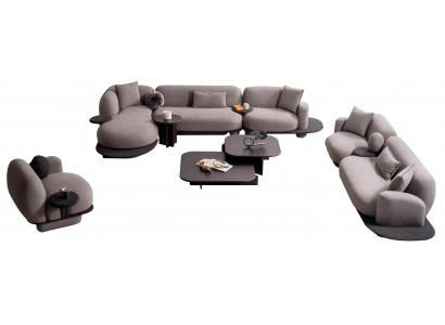 Exklusive Graue Sofagarnitur Textil Sofa Polstersessel Couchtisch