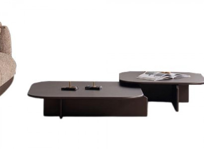 Braune Textilgarnitur Designer 3-Sitzer Polstersessel Couchtisch