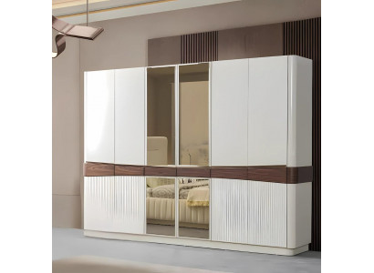 Eleganter Schlafzimmerschrank Weißer Kleiderschrank Edle Glastüren