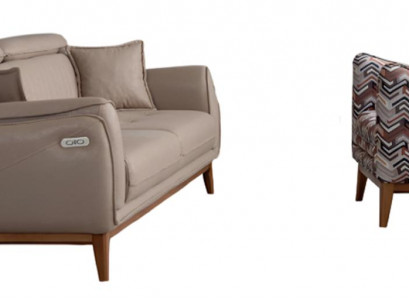 Designer Wohnzimmer-Set Stilvoller Dreisitzer Polstersessel 2tlg