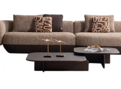 Designer Braune Couchgarnitur Relaxsofa 4-Sitzer Holztische Sessel