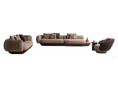 Elegante Couchgarnitur Beiger 4-Sitzer Textilsessel Beistelltisch