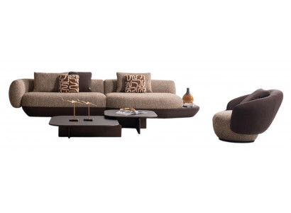 Moderne Braune Wohnzimmergarnitur Polstercouch Textilsessel Tisch