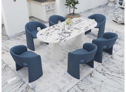 Elegantes Esszimmer Set Ovaler Esstisch Textilstühle Beistelltisch