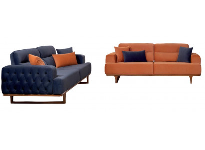 Exklusive Polstergarnitur Blauer Chesterfield 3-Sitzer Textilsofa