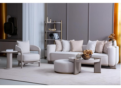 Modernes Sofa und Stuhl Set im eleganten Design mit weißen Kissen luxuriöse