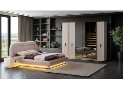 Hochwertiges Bett Set mit Nachttisch und Schrank für Schlafzimmer