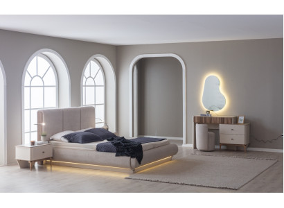Bett Set mit Nachttisch und Schminktisch für modernes Schlafzimmer