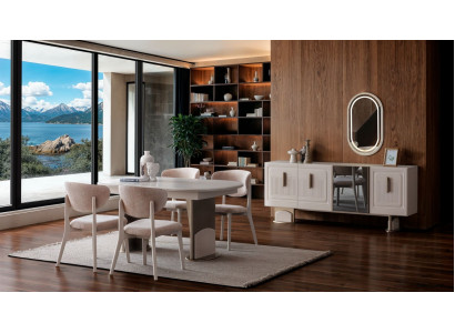 Elegantes Esszimmer Set mit Tisch und gepolsterten Stühlen