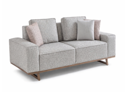 Weiße Polstercouch Edler Wohnzimmer 3-Sitzer Stoffsofa Holzgestell