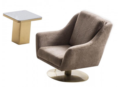 Eleganter Beiger Relaxsessel Stilvoller Beistelltisch Designer Set