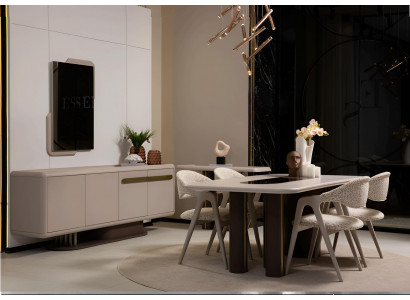 Moderner Esszimmertisch mit eleganten Säulenbeinen Hochwertig Möbel  Beige
