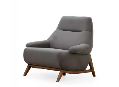 Eleganter Sessel in Grau mit modernem Design und Holzbeinen