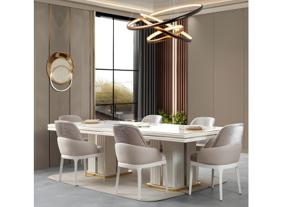 Exklusives Esszimmer-Set Moderner Weißer Esstisch 4x Design Stühle