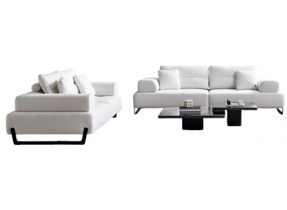 Elegante Weiße Couchgarnitur Designer Textil Sofas 3-Sitzer Tisch