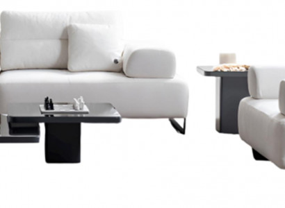 Exklusive Weiße Sofagarnitur Designer 4-Sitzer Moderner Sessel Tisch