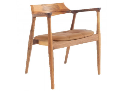 Eleganter Brauner Armlehnen Holzstuhl Exklusives Ledersitzkissen