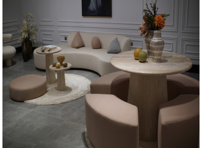 Modernes Esszimmer-Set Exklusiver Rundtisch Stilvolle Eckbänke 5tlg