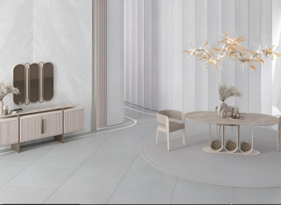 Beiges Esszimmer-Set Stilvoller Esstisch 4x Textilstühle Sideboard