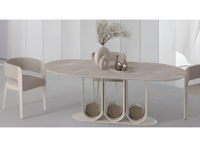 Exklusives Esszimmer-Set Abgerundeter Esstisch Designer Küchenstühle
