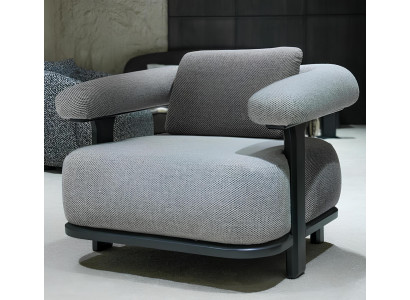 Exklusiver Stoffsessel Grauer Polstersessel Designer Loungesessel