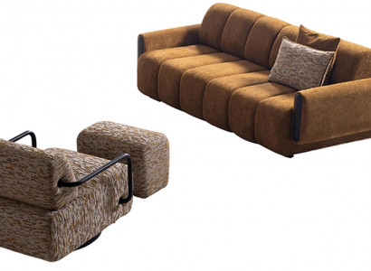 Mehfarbige Wohnzimmer Sofagarnitur Stilvoller 3-Sitzer Sessel Pouf