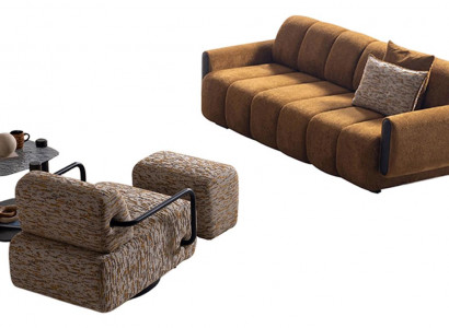 Stilvolles Sofa-Set Designer Dreisitzer Hocker Relaxsessel Tisch
