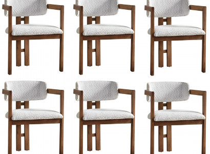 Weißes Stuhl-Set Designer Küchenstühle Stoffstühle 6x Textilstühle