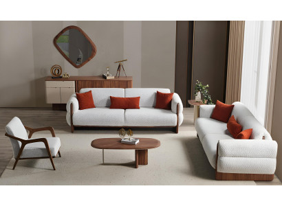 Elegante Weiße Polstergarnitur 2x Textilsofas Designer Couchtisch