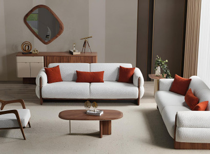 Weiße Wohnzimmer Sofagarnitur Weiße Textilcouchen Holz Sideboard