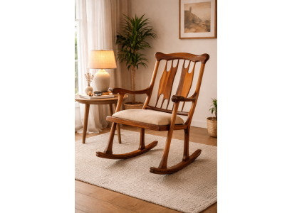 Exklusiver Brauner Schaukelstuhl Designer Holzgestell Luxus Möbel