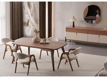 Exklusive Esszimmer-Set Brauner Esstisch 4x Stühle Sideboard Spiegel