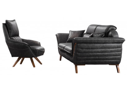 Luxuriöse Wohnzimmer Ledergarnitur Ledersessel Edler 3-Sitzer 2tlg