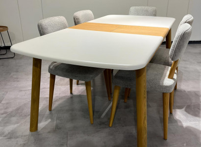 Weißes Esszimmer-Set Moderne Weiße Polsterstühle Edler Esstisch 7tlg